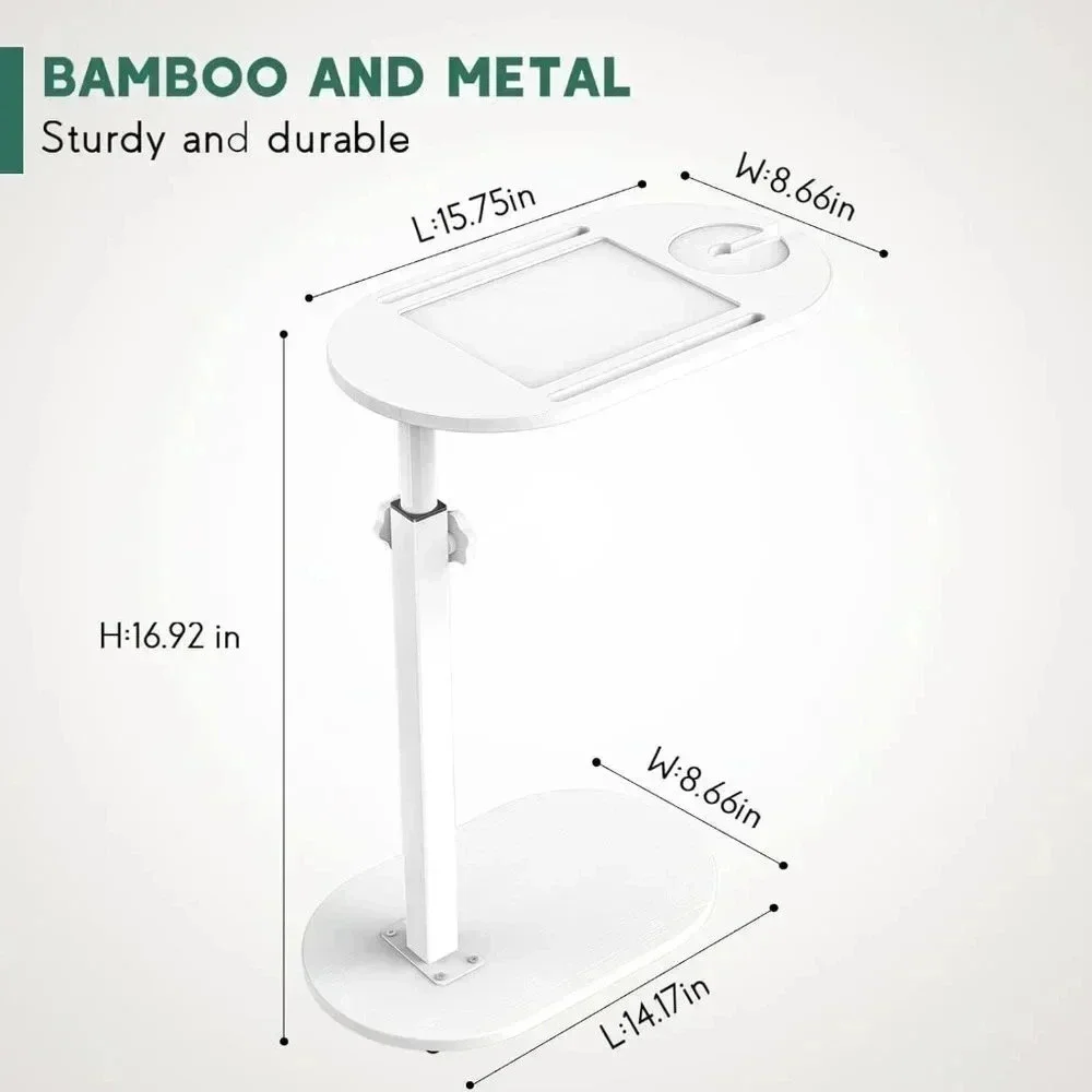 White Bathtub Tray Table Adjustable Height, Freestanding Bath Caddy bathroom